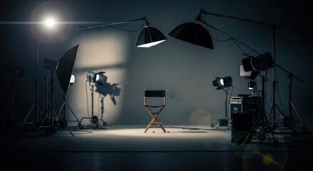 Studio setup with lights and a chair