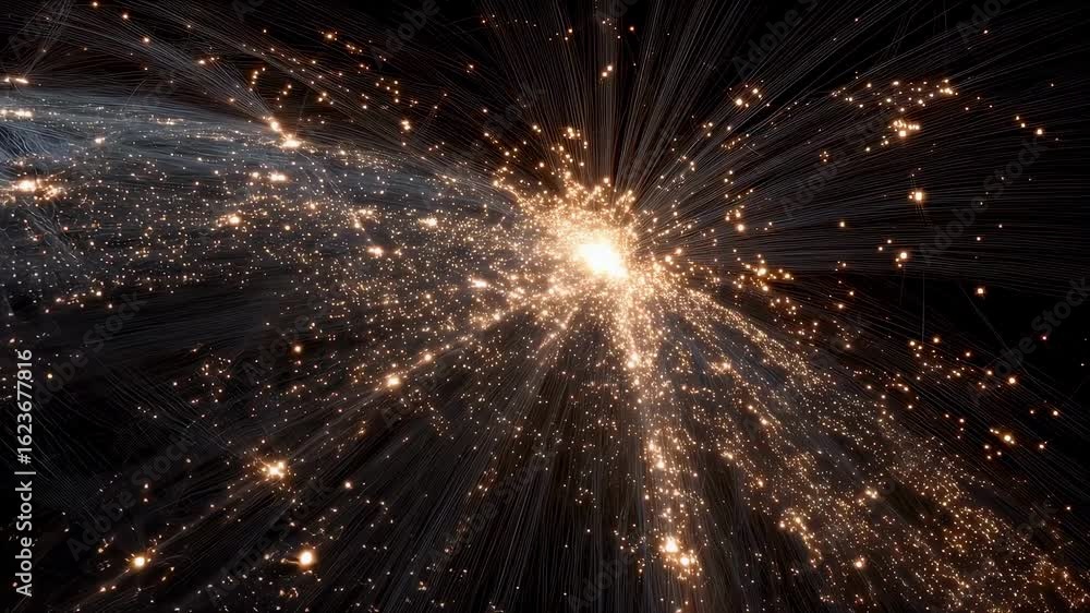Poster brilliantly lit threads converge and diverge in a celestial scene capturing the delicate balance of 