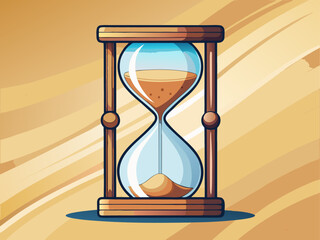 A minimal hourglass with white sand, placed on soft beige background, symbol of time and patience