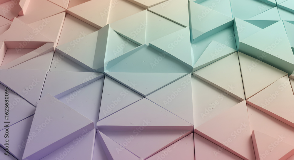 Poster abstract geometric background with triangular facets and pastel color gradients for digital design