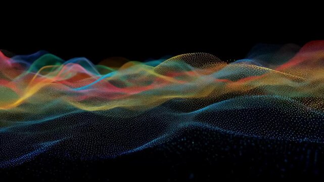 A luminous fusion of colorful waves dances on an ebony background creating an energetic atmosphere that symbolizes the essence of innovation and data connectivity in a digital landscape.