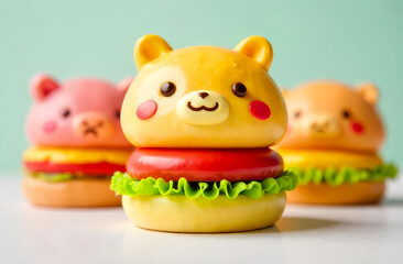 Cute bear burger. Kids fun food. Kawaii-style lunch.