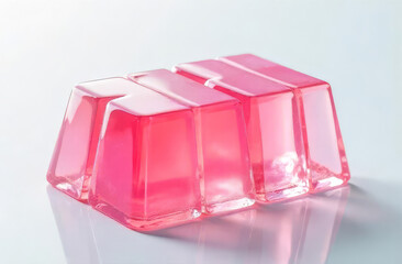 Pink jelly plate. Glossy gelatin treat. Wobbly dessert.
