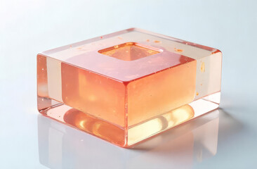 Square jelly cube. Modern dessert. Transparent sweet.