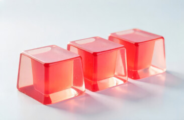 Cubic jelly treats. Transparent gelatin cubes. Minimalist dessert.
