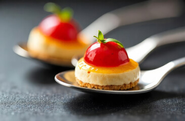 Spoon appetizer. Mini gourmet starter. Culinary amuse-bouche.