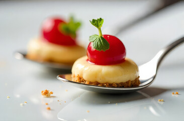 Fancy amuse-bouche. Gourmet bite. Fine dining snack.