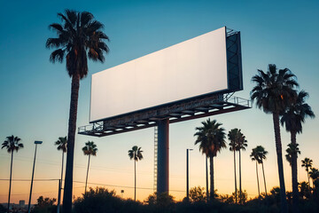 Blank billboard mockup advertising palm trees sunset