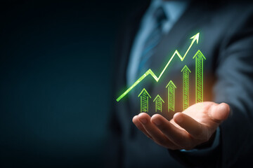 Green sketched chart floats above a hand. Illustrates growth, investment. Great for business presentations, financial reports.