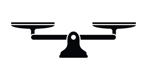 Vector silhouette of a balanced beam scale symbolizing equality, justice, and fairness. Ideal for legal, ethical, comparison, or weight balance-related graphic concepts and illustrations.