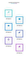 Vertical progress bar featuring 6 arrow-shaped elements, symbolizing the six stages of business strategy and progression. Clean timeline infographic design template. Vector for mobile presentation.
