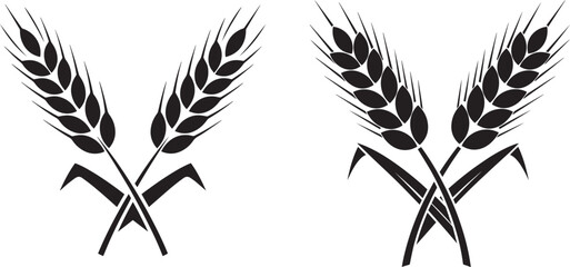 Silhouette vector two crossed wheat stalks symbol isolated on white background