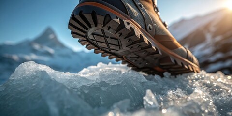 Exploring frost-kissed landscapes with sturdy footwear under a radiant sun at high altitude Generative AI