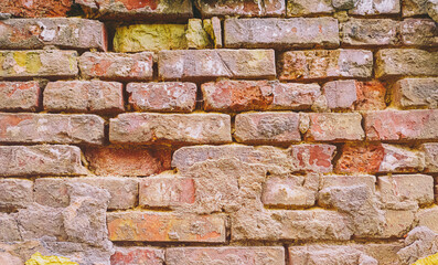 Old Brick Wall with Peeling Plaster and Paint for Architecture
