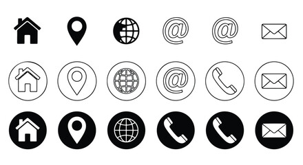 Line icon set collection of internet and communication icons including globes and an email symbol isolated on white background