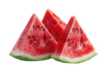 Three triangular slices of red watermelon