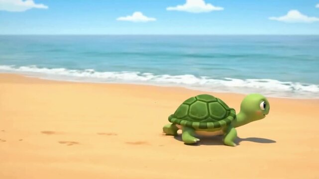 Animated Turtle's Beach Stroll: A Sunny Day Adventure