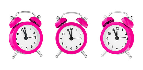 classic watch, pointer clock, Pink color alarm watch on isolated white background close up