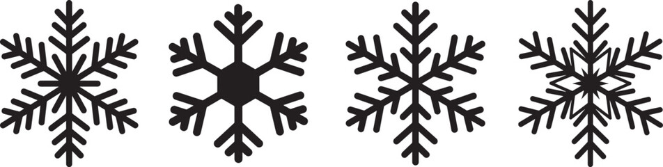 Obraz premium Silhouette vector four different snowflake designs, isolated on white background