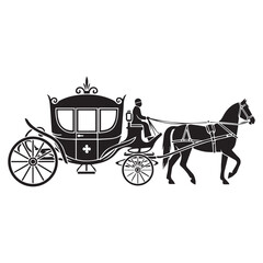 Flat Black Silhouette Royal Horse Carriage Icon