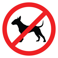 No Dogs Allowed Sign, Red border circle sign on white background with black dog symbol.Isolated On White Background Label