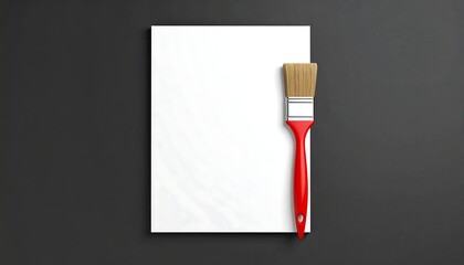 Blank sheet of paper and paintbrush on dark background