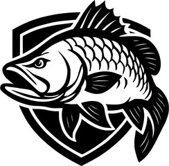 Barramundi Clipart Logo – Black and White Vector Fishing Emblem Design