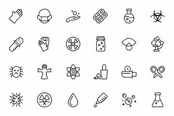 Fototapeta premium A clean line art bundle representing essential microbiology tools and elements — suitable for lab posters, pharmaceutical brochures, and academic use