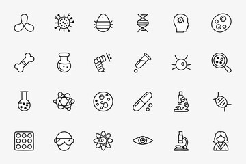 Fototapeta premium A detailed single-line art bundle featuring microscopic life and laboratory tools — perfect for biology textbooks, science blogs, and classroom decor