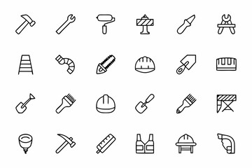 A robust line art bundle featuring essential construction tools and equipment in a clean single-line style — perfect for infographics, contractor websites, and safety manuals