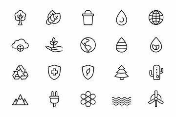 Fototapeta premium A symbolic environmental protection set with elegant one-line illustrations — suitable for NGOs, presentations, and product labels