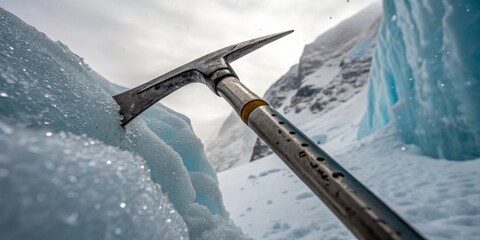 Exploring the icy depths with a climbing tool in a breathtaking glacier landscape Generative AI