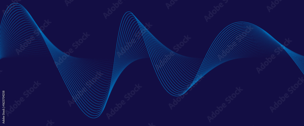 Poster abstract glowing wave lines on dark blue background. dynamic wave pattern. modern flowing wavy lines