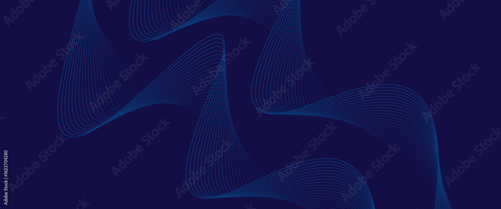 Poster abstract glowing wave lines on dark blue background. dynamic wave pattern. modern flowing wavy lines
