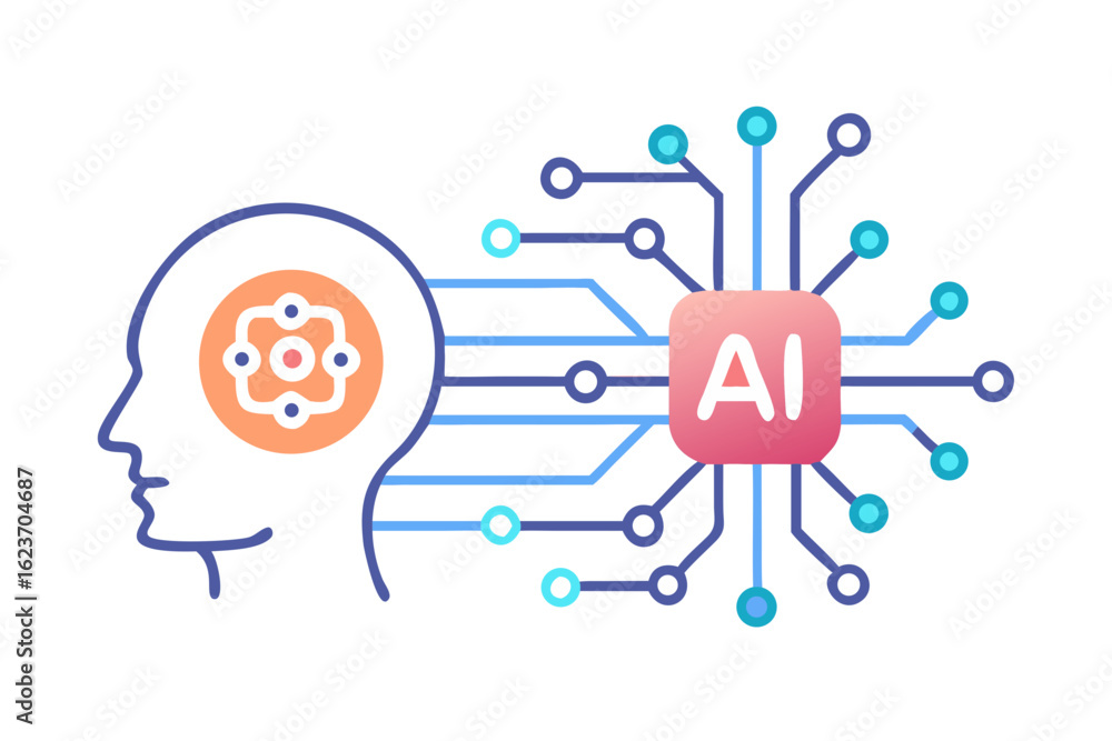 Poster artificial intelligence brain chip connection technology concept