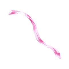 Ribbon pink watercolor hand painted. Delicate festive wriggling illustration is perfect for birthday card design, wedding invitation, holiday background. Thin red ribbons isolated hand-drawn painted