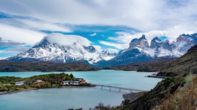 Scenic view of torres del paine national park with snowcapped mountains