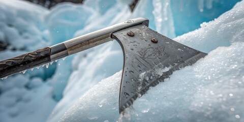 Crafting adventure with a sturdy ice axe amidst glistening glacial formations in a winter wonderland Generative AI