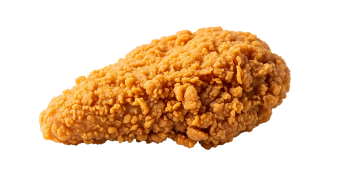 A crispy fried chicken tender isolated on transparent background, a delicious and goldenbrown snack or meal, perfect for fast food cravings and takeout orders