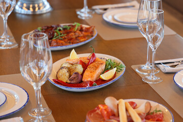 An Elegant Seafood Dinner Setup Featuring Exquisite Dishes for an Unforgettable Experience
