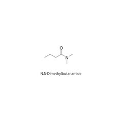 N,N-Dimethylbutanamide skeletal structure. Butanamide compound schematic illustration. Simple diagram, chemical formula.