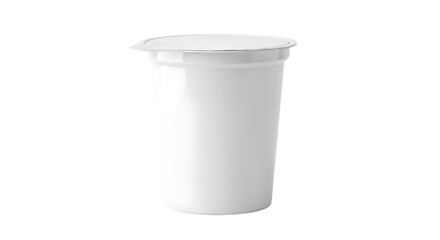 White plastic yogurt container with foil lid, isolated on transparent background, perfect for branding and design mockups, showcasing a healthy dairy product