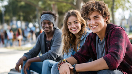 Teenage friends enjoying the outdoors in soft sunlight