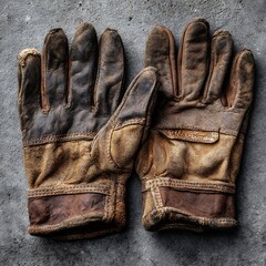 Used Leather Gloves on Cold Grey Concrete Floor
