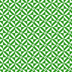 seamless pattern with green leaves, repeating geometric pattern, fletching, feathers arrow, triangular, diamond shapes, arranged grid, Yabane pattern, green and white colors,