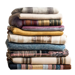 Flat lay of abaya fabrics folded in neat stacks, isolated on the transparent background