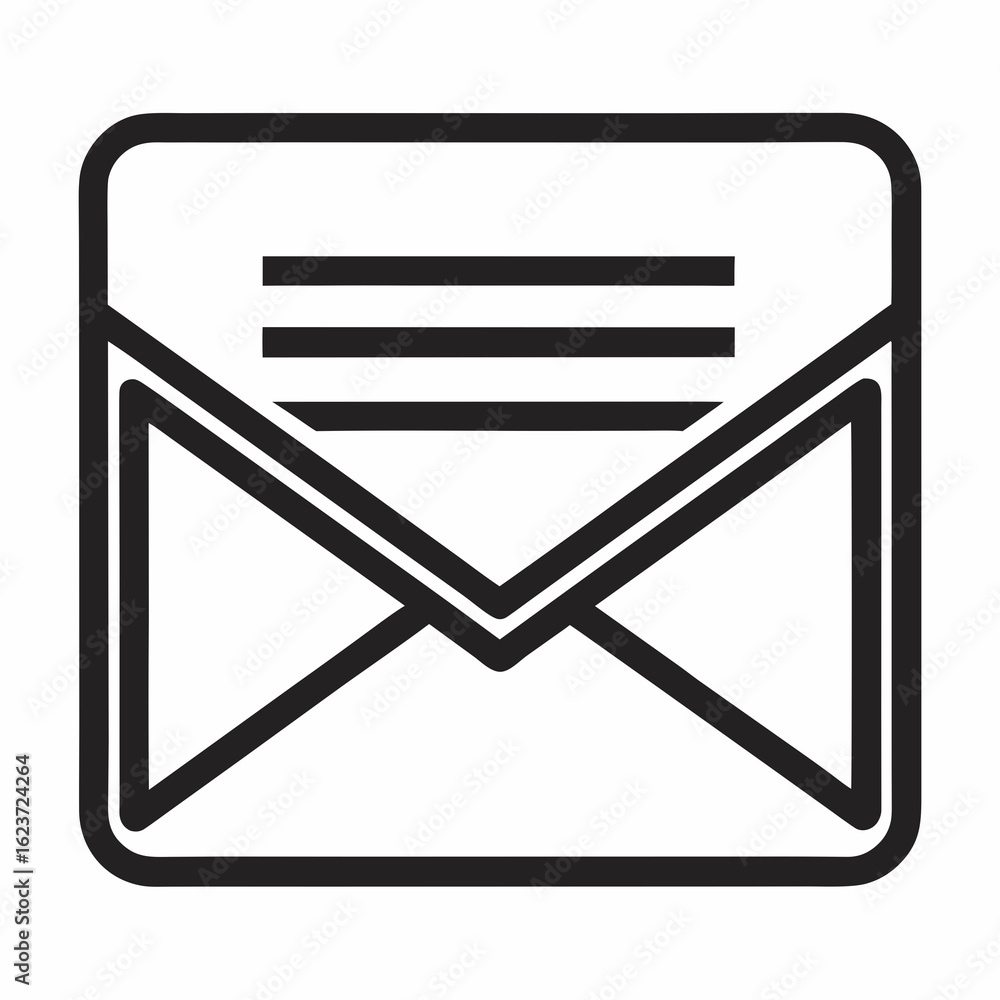 Aufkleber simple black outline of an open envelope with lines of text isolated on white background silhouette