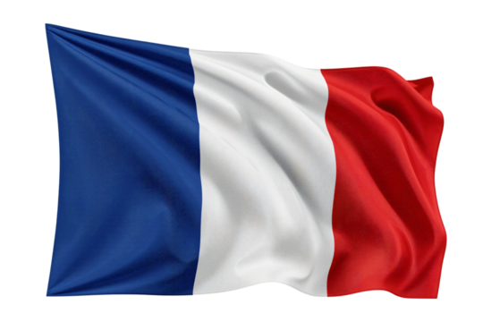 Waving French flag, isolated, studio, background black, website