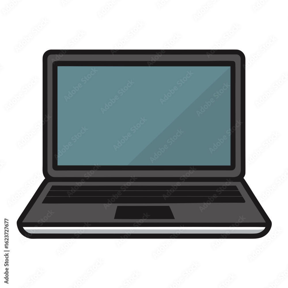 Poster modern laptop computer open and ready for use silhouette isolated on white background