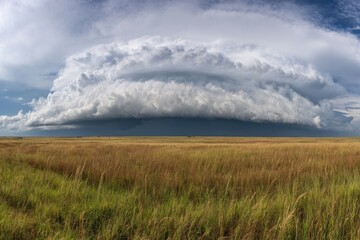 Vast storm cloud over a golden prairie